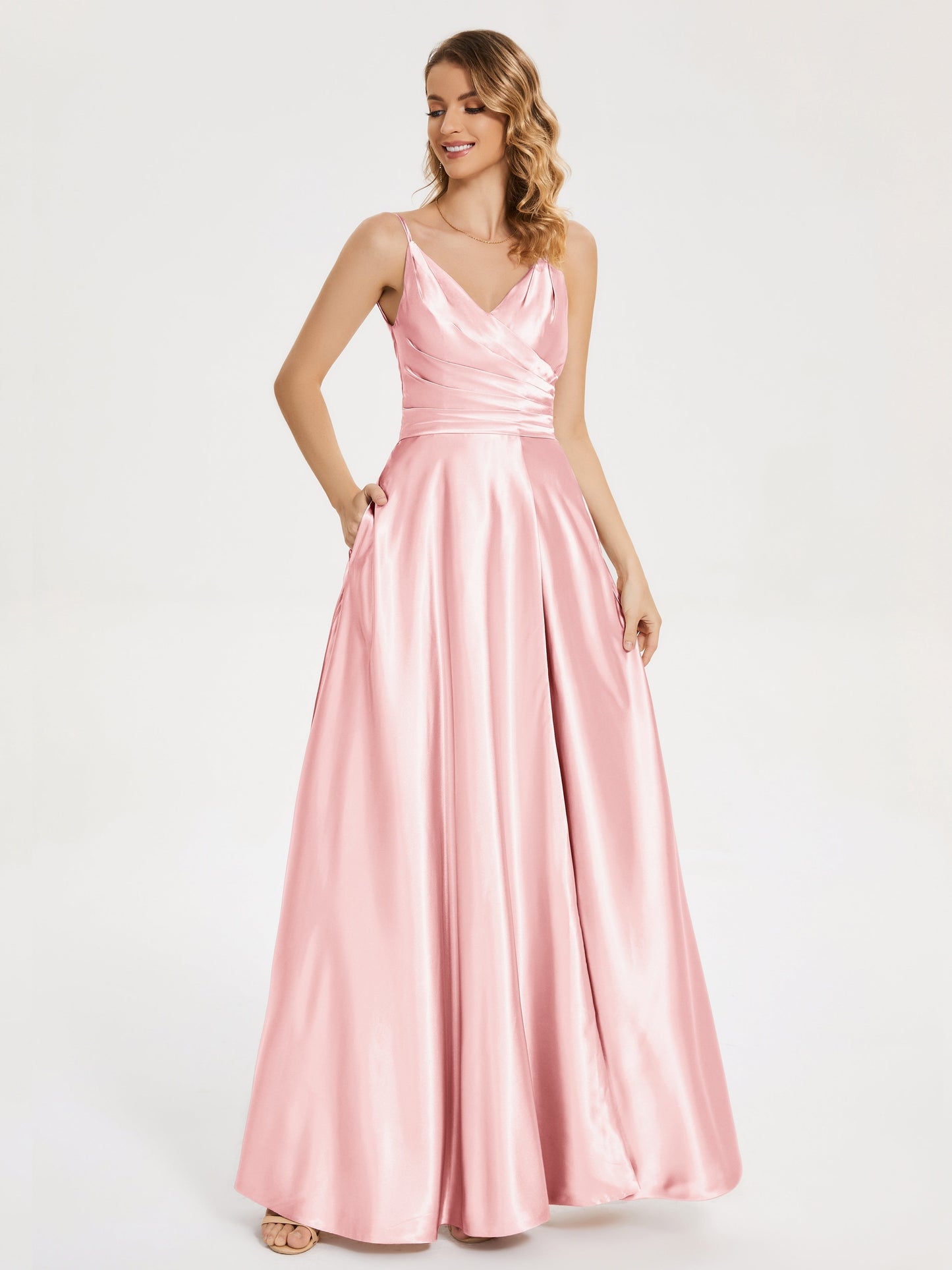Cali Side Slit V-neck Soft Satin Bridesmaid Dress