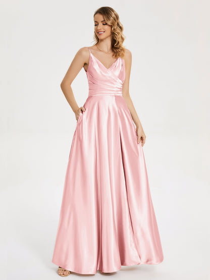 Cali Side Slit V-neck Soft Satin Bridesmaid Dress