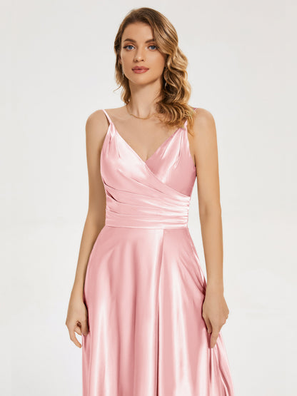 Cali Side Slit V-neck Soft Satin Bridesmaid Dress