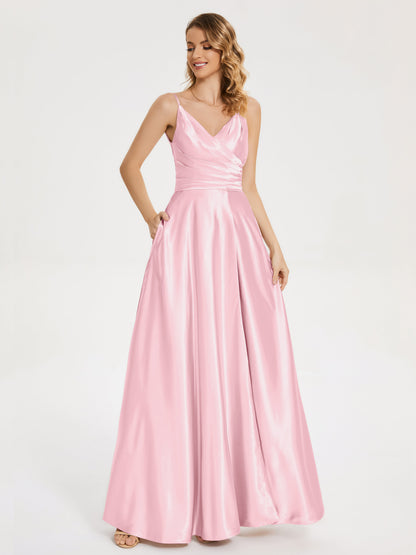 Cali Side Slit V-neck Soft Satin Bridesmaid Dress