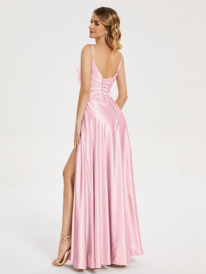 Cali Side Slit V-neck Soft Satin Bridesmaid Dress