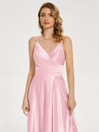 Cali Side Slit V-neck Soft Satin Bridesmaid Dress