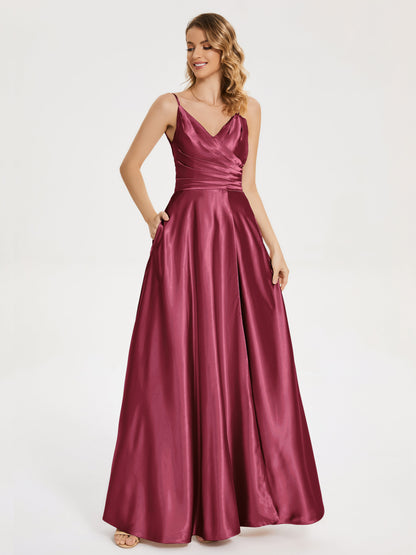 Cali Side Slit V-neck Soft Satin Bridesmaid Dress