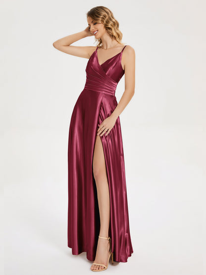 Cali Side Slit V-neck Soft Satin Bridesmaid Dress