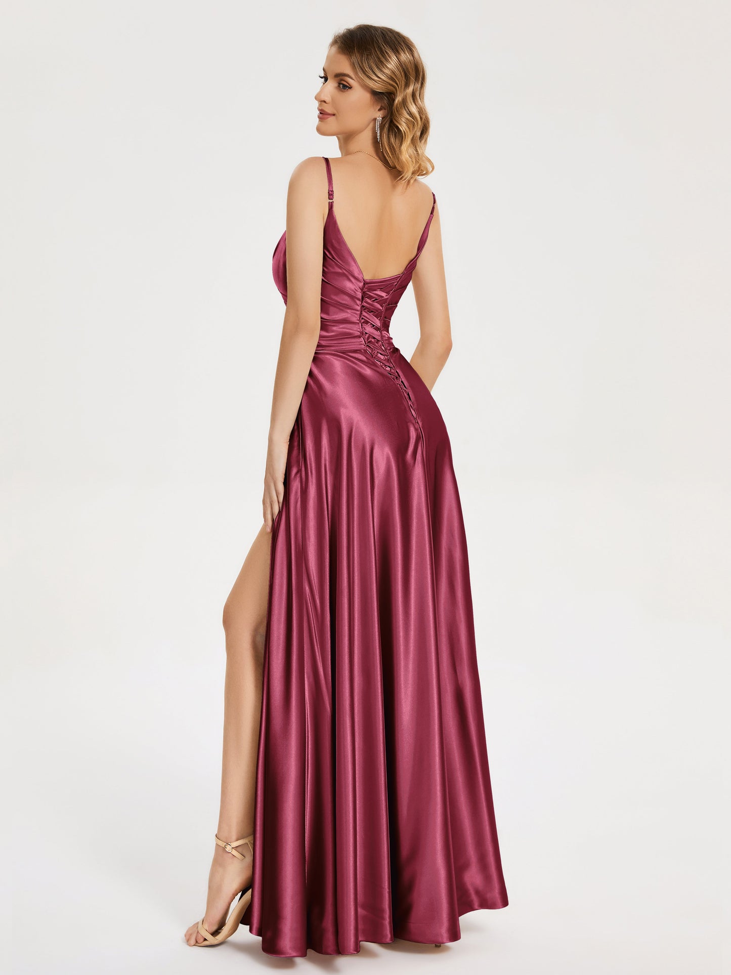 Cali Side Slit V-neck Soft Satin Bridesmaid Dress