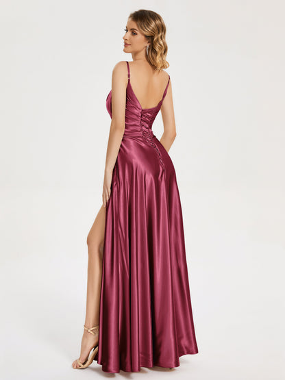 Cali Side Slit V-neck Soft Satin Bridesmaid Dress