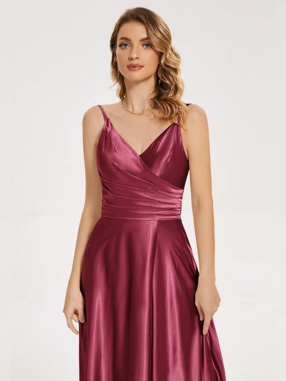 Cali Side Slit V-neck Soft Satin Bridesmaid Dress