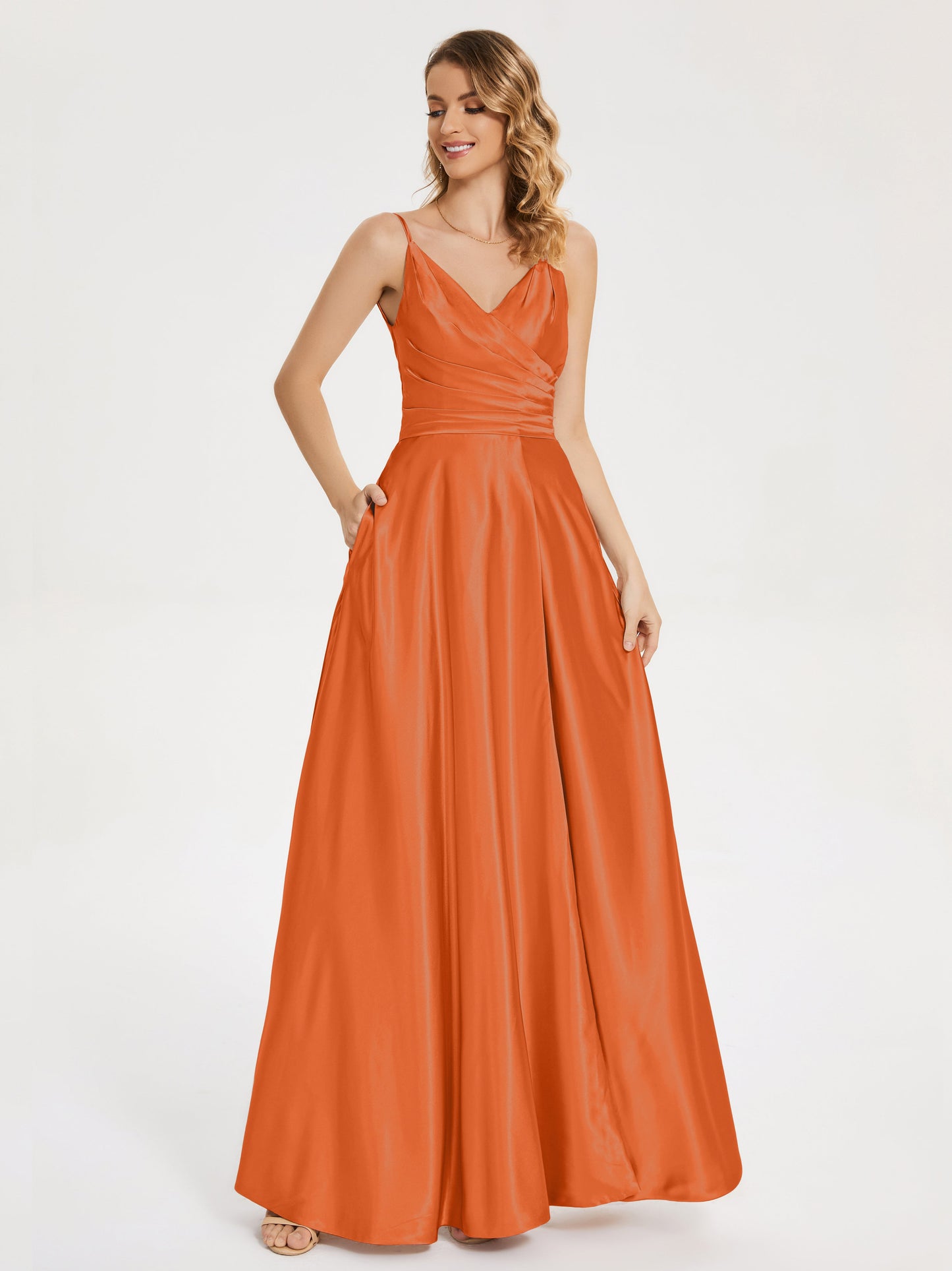 Cali Side Slit V-neck Soft Satin Bridesmaid Dress