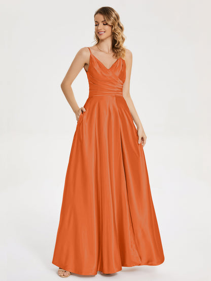 Cali Side Slit V-neck Soft Satin Bridesmaid Dress