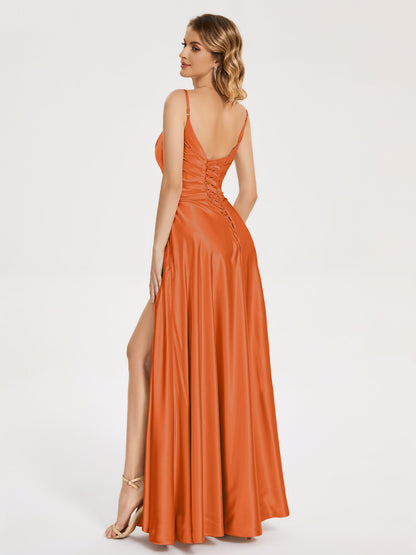 Cali Side Slit V-neck Soft Satin Bridesmaid Dress