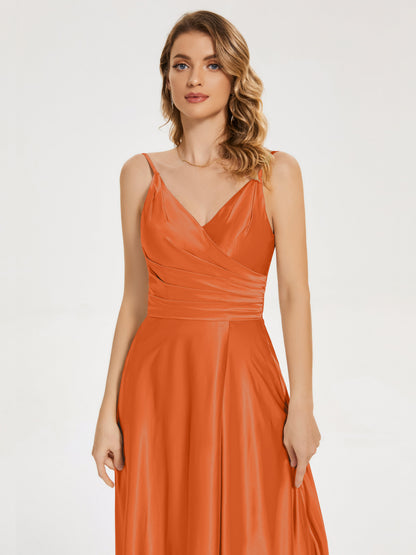 Cali Side Slit V-neck Soft Satin Bridesmaid Dress