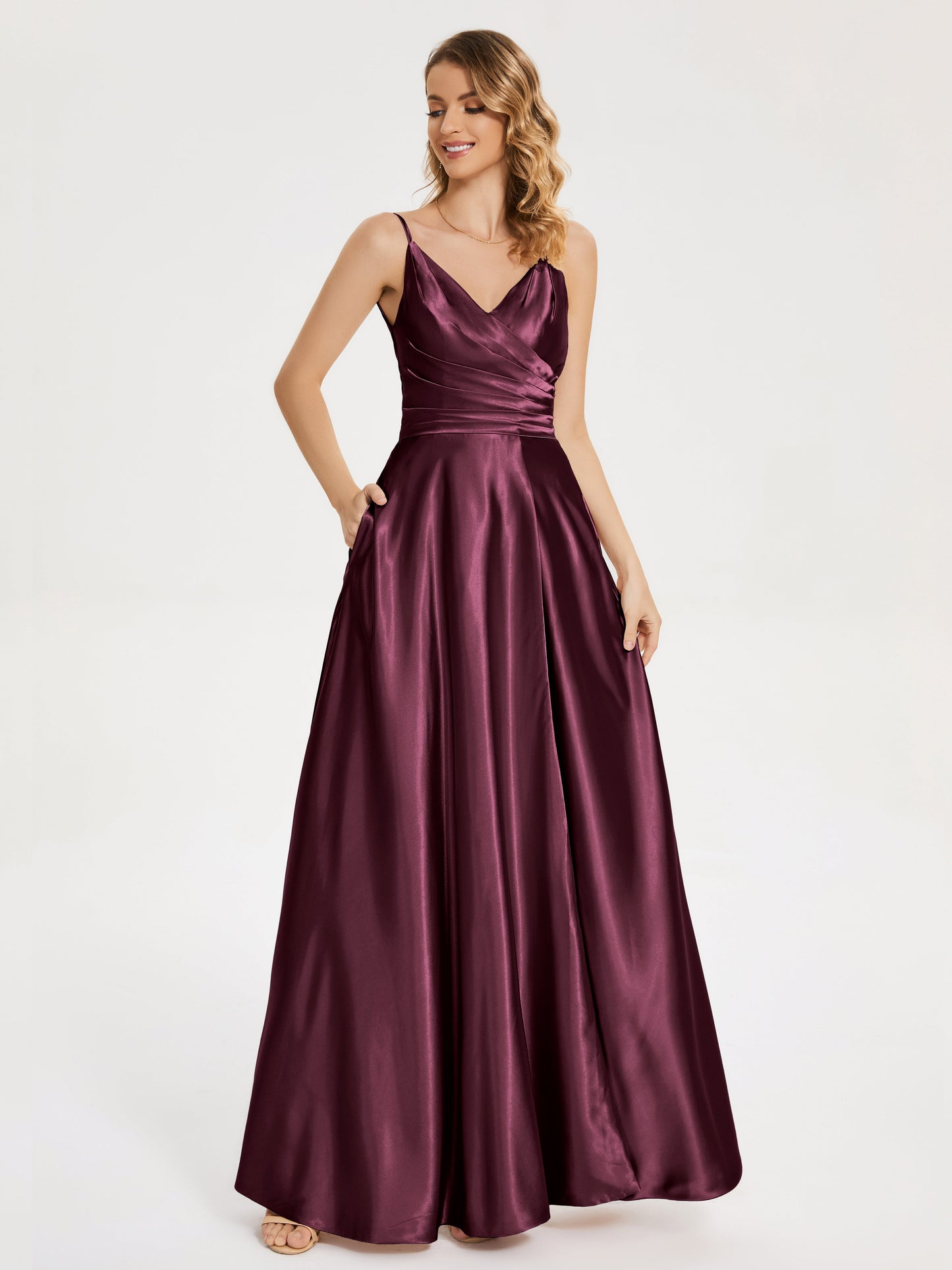 Cali Side Slit V-neck Soft Satin Bridesmaid Dress