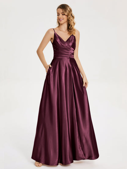 Cali Side Slit V-neck Soft Satin Bridesmaid Dress