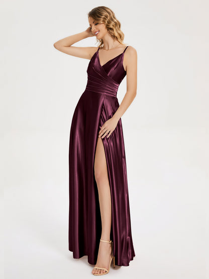Cali Side Slit V-neck Soft Satin Bridesmaid Dress