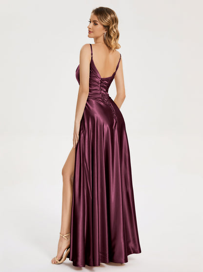 Cali Side Slit V-neck Soft Satin Bridesmaid Dress