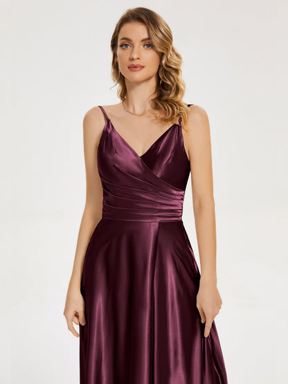 Cali Side Slit V-neck Soft Satin Bridesmaid Dress