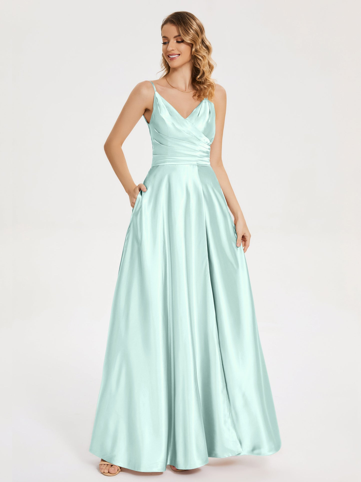 Cali Side Slit V-neck Soft Satin Bridesmaid Dress