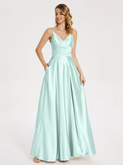 Cali Side Slit V-neck Soft Satin Bridesmaid Dress