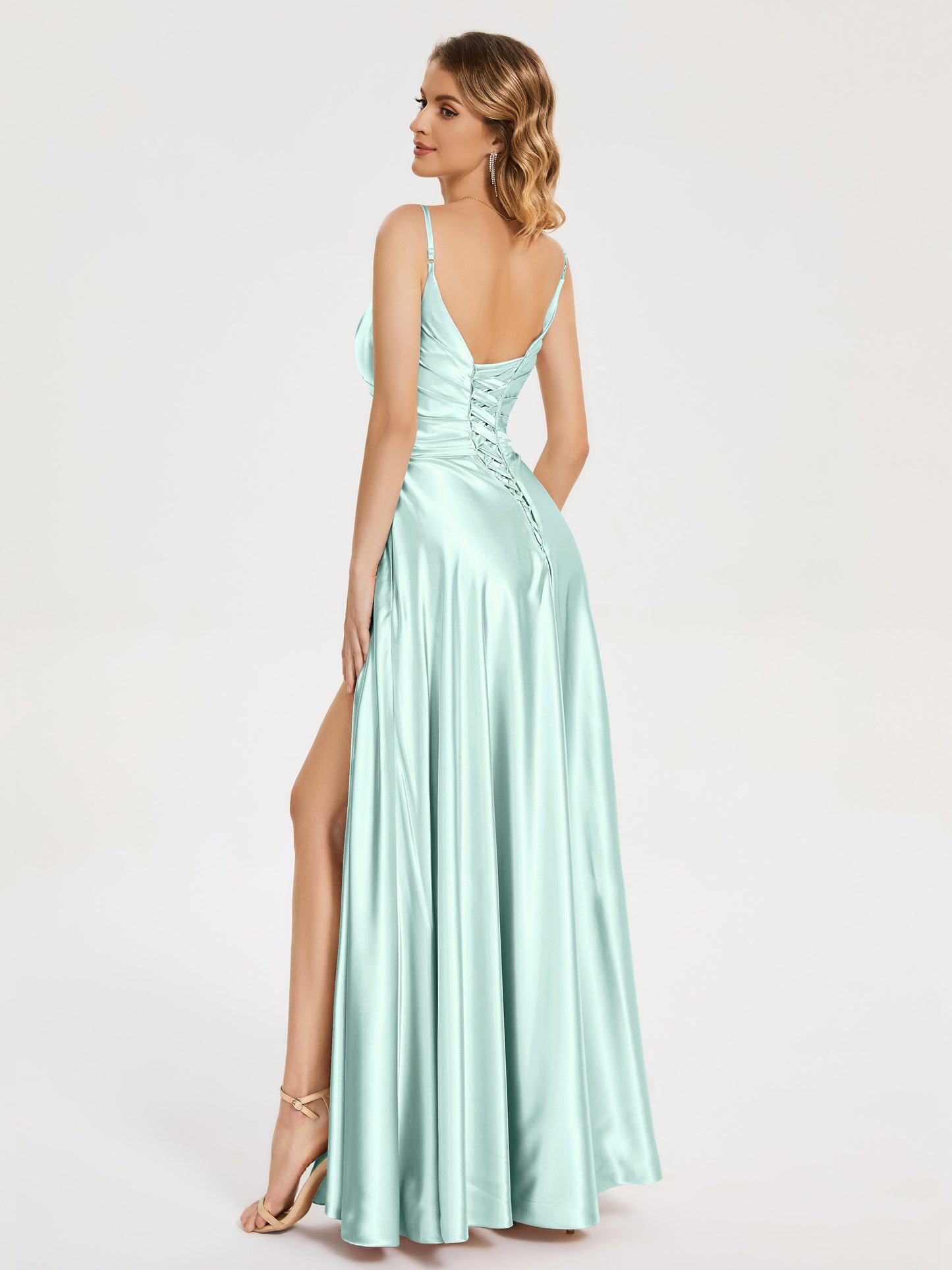 Cali Side Slit V-neck Soft Satin Bridesmaid Dress