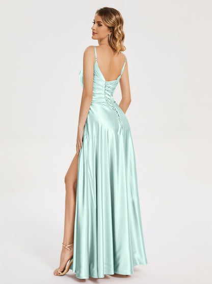 Cali Side Slit V-neck Soft Satin Bridesmaid Dress