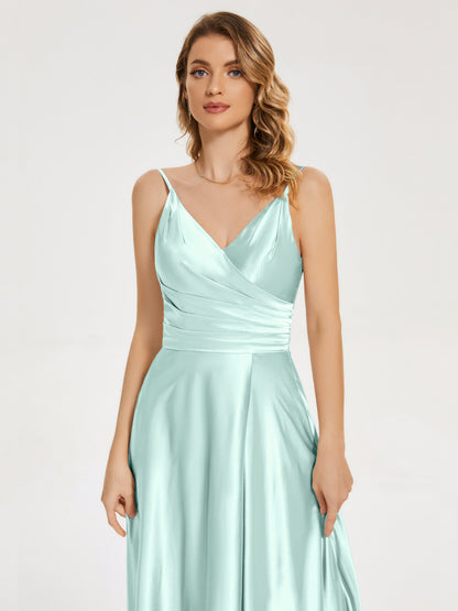 Cali Side Slit V-neck Soft Satin Bridesmaid Dress
