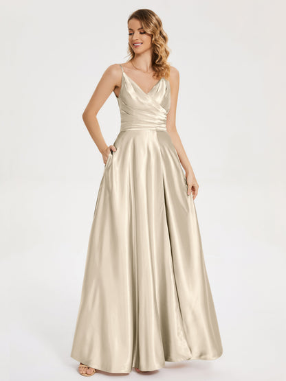 Cali Side Slit V-neck Soft Satin Bridesmaid Dress