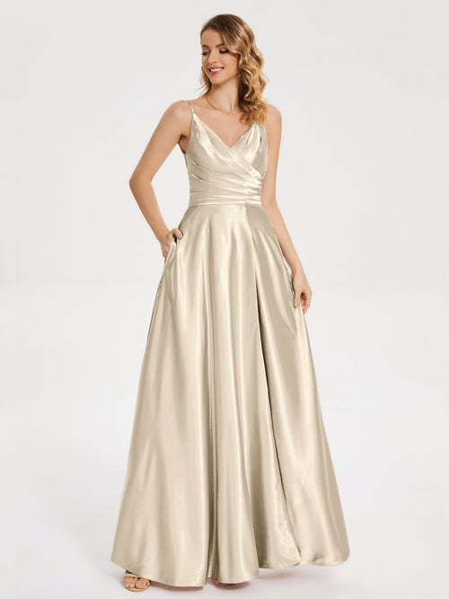 Cali Side Slit V-neck Soft Satin Bridesmaid Dress