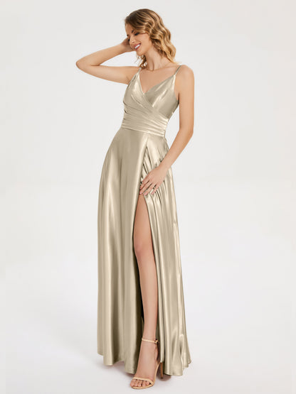 Cali Side Slit V-neck Soft Satin Bridesmaid Dress