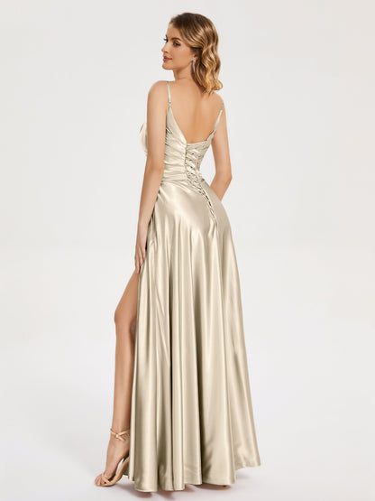 Cali Side Slit V-neck Soft Satin Bridesmaid Dress