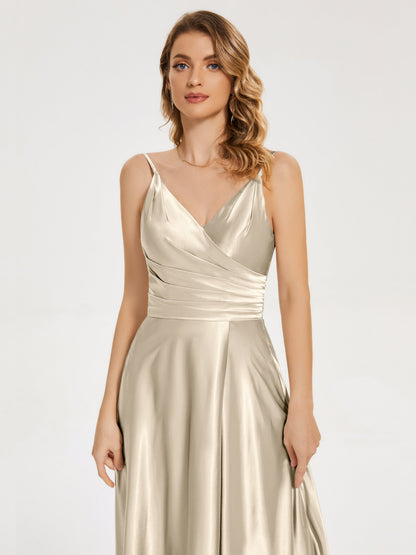 Cali Side Slit V-neck Soft Satin Bridesmaid Dress
