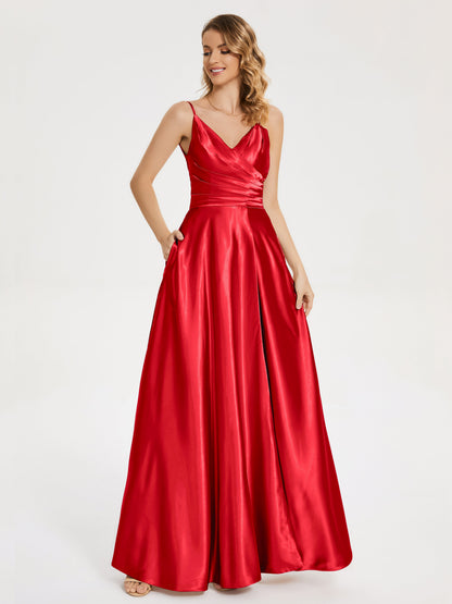 Cali Side Slit V-neck Soft Satin Bridesmaid Dress