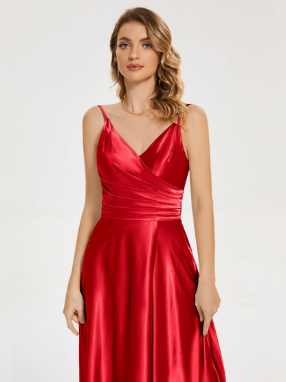 Cali Side Slit V-neck Soft Satin Bridesmaid Dress