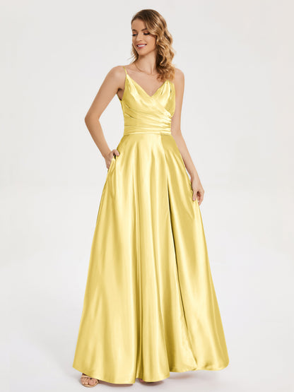 Cali Side Slit V-neck Soft Satin Bridesmaid Dress