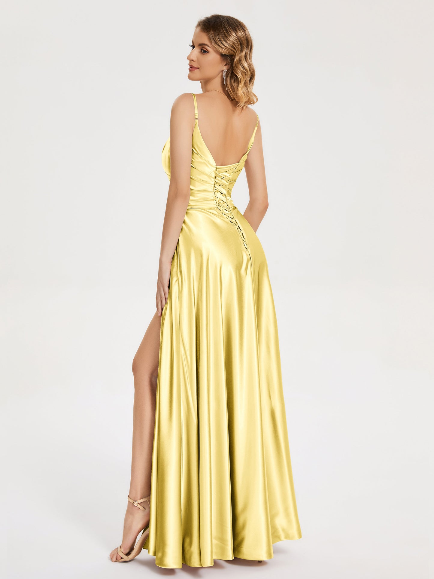 Cali Side Slit V-neck Soft Satin Bridesmaid Dress