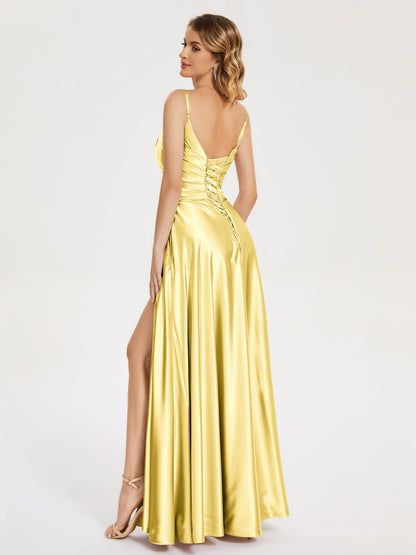 Cali Side Slit V-neck Soft Satin Bridesmaid Dress