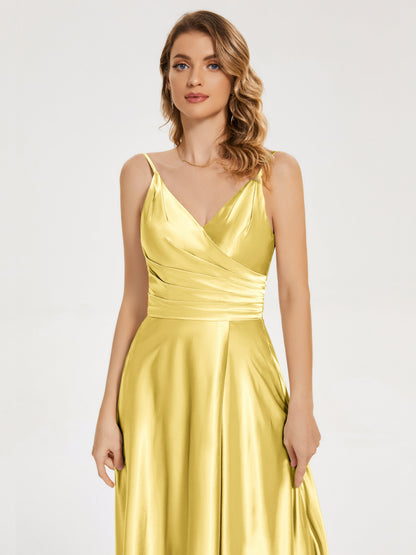 Cali Side Slit V-neck Soft Satin Bridesmaid Dress