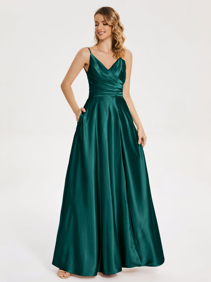 Cali Side Slit V-neck Soft Satin Bridesmaid Dress