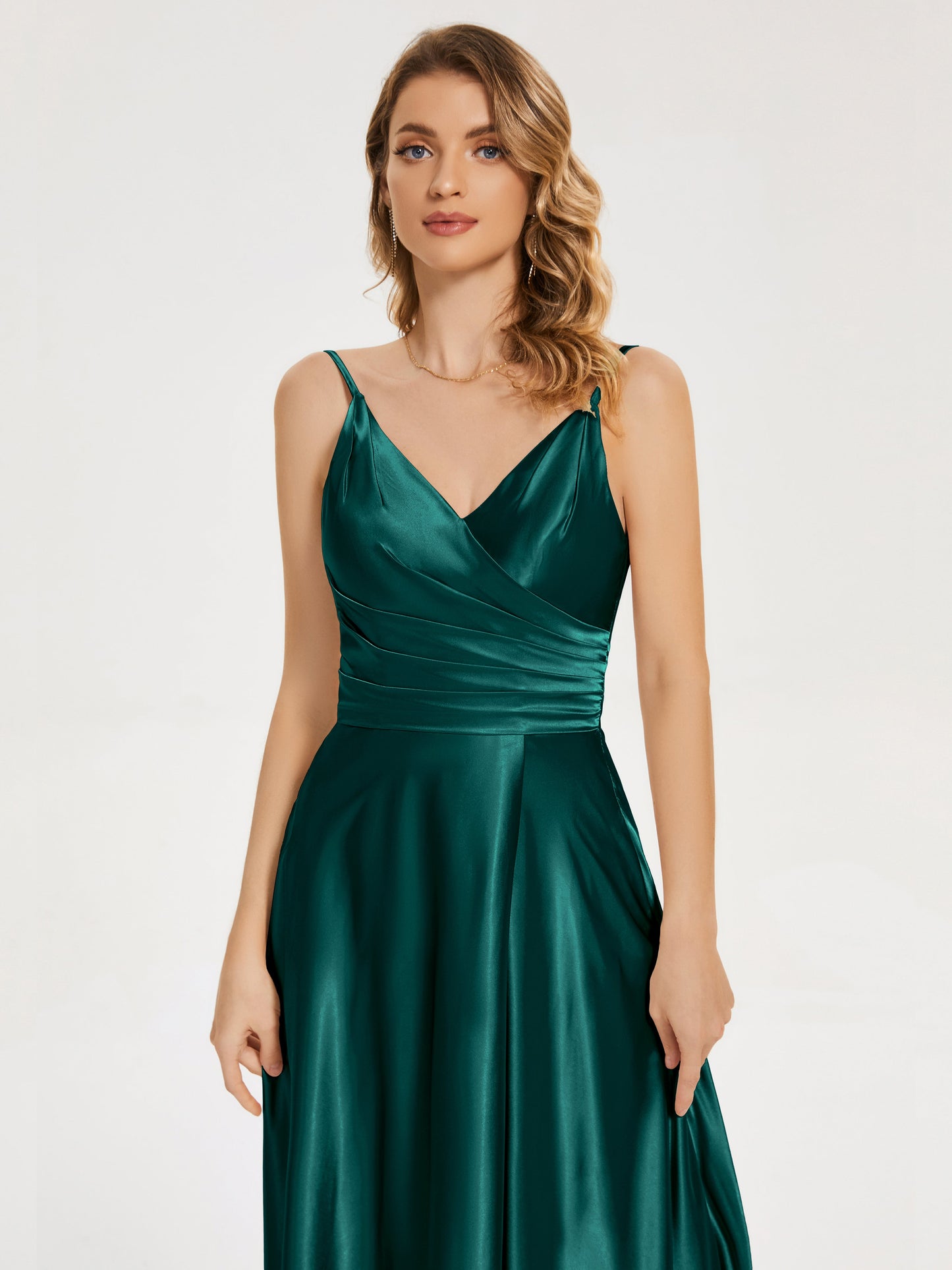 Cali Side Slit V-neck Soft Satin Bridesmaid Dress