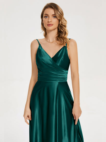 Cali Side Slit V-neck Soft Satin Bridesmaid Dress