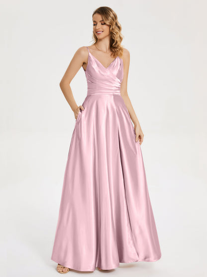 Cali Side Slit V-neck Soft Satin Bridesmaid Dress