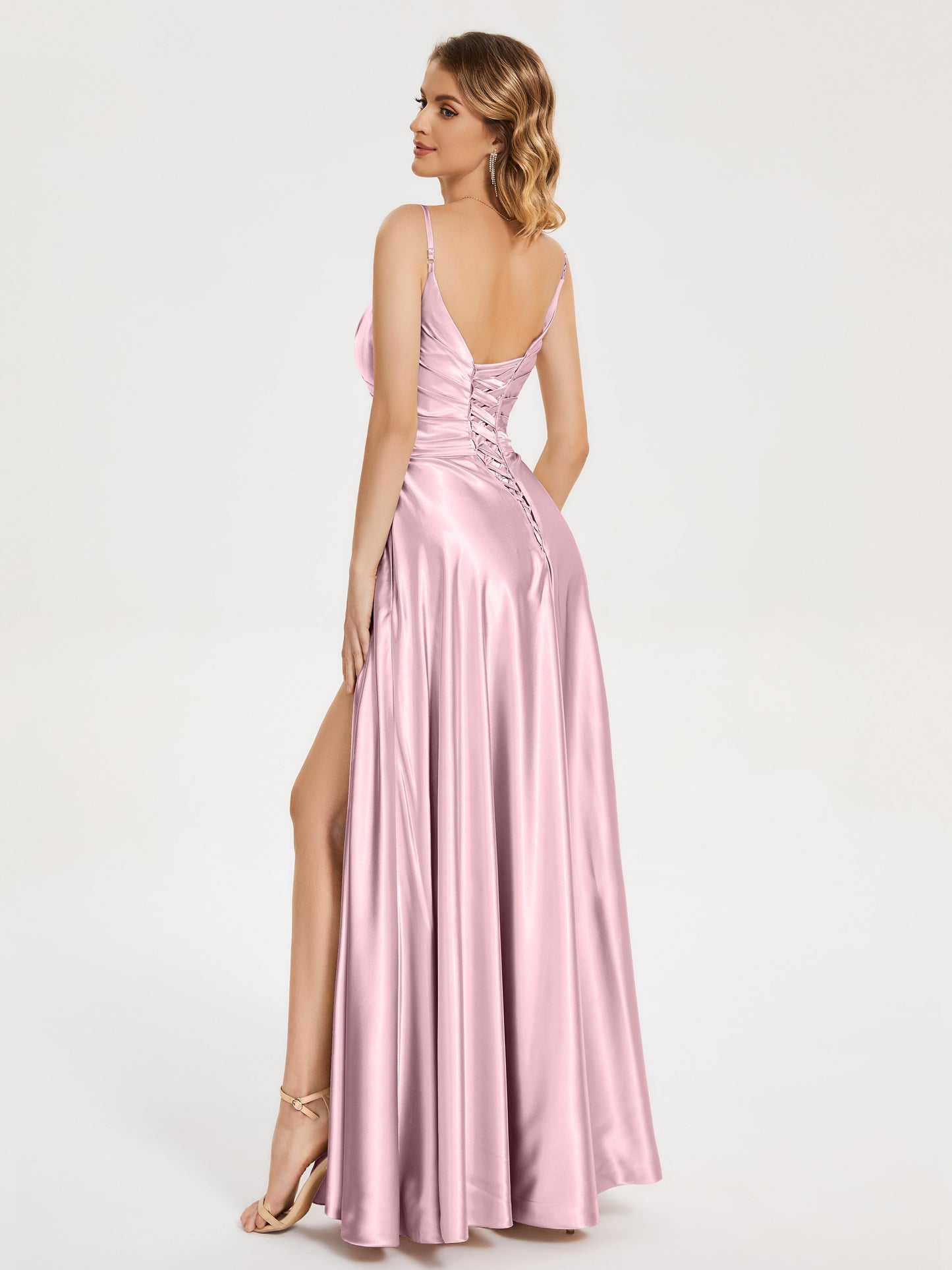 Cali Side Slit V-neck Soft Satin Bridesmaid Dress