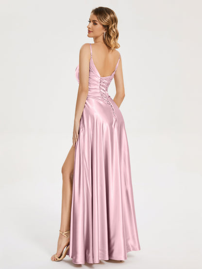 Cali Side Slit V-neck Soft Satin Bridesmaid Dress