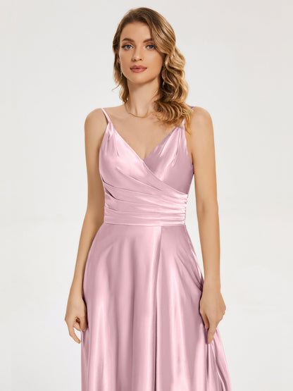 Cali Side Slit V-neck Soft Satin Bridesmaid Dress