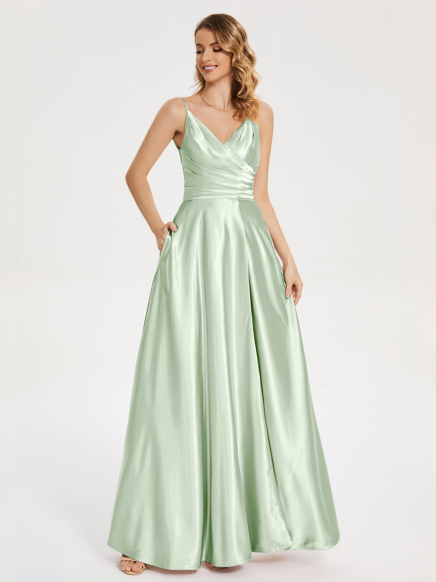 Cali Side Slit V-neck Soft Satin Bridesmaid Dress