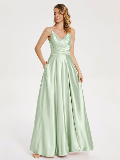 Cali Side Slit V-neck Soft Satin Bridesmaid Dress