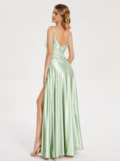 Cali Side Slit V-neck Soft Satin Bridesmaid Dress