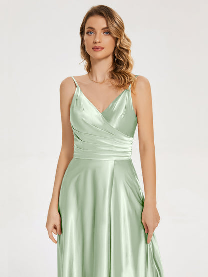 Cali Side Slit V-neck Soft Satin Bridesmaid Dress