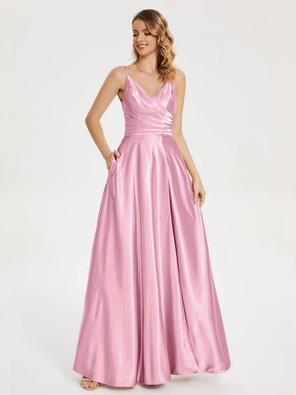 Cali Side Slit V-neck Soft Satin Bridesmaid Dress