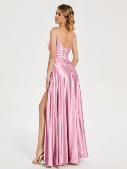 Cali Side Slit V-neck Soft Satin Bridesmaid Dress