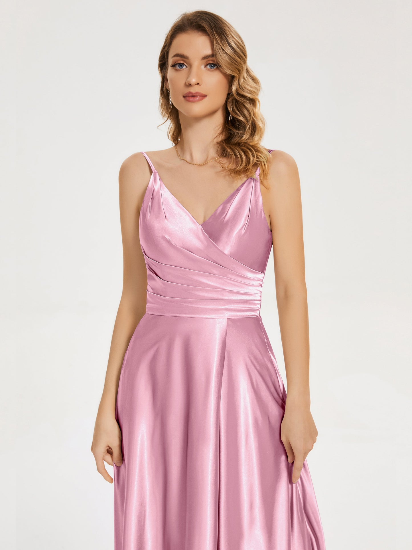 Cali Side Slit V-neck Soft Satin Bridesmaid Dress